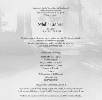 Traueranzeige von Sybilla Cramer von Tageszeitung