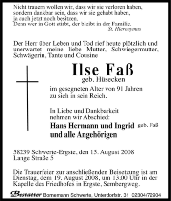 Traueranzeige von Ilse Faß von Tageszeitung