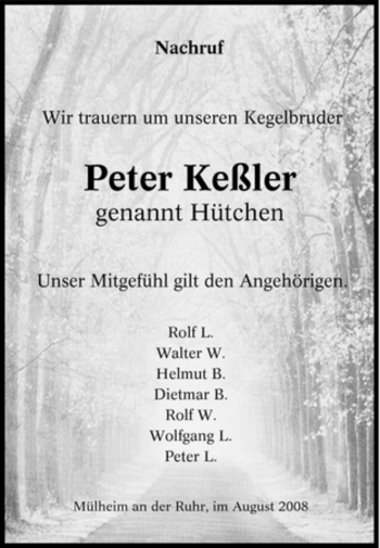 Traueranzeige von Peter Keßler von Tageszeitung