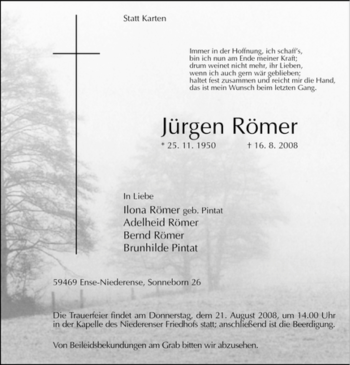 Traueranzeige von Jürgen Römer von Tageszeitung