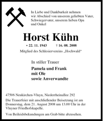 Traueranzeige von Horst Kühn von Tageszeitung