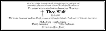 Traueranzeige von Theo Wulf von Tageszeitung