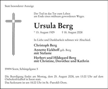 Traueranzeige von Ursula Berg von Tageszeitung