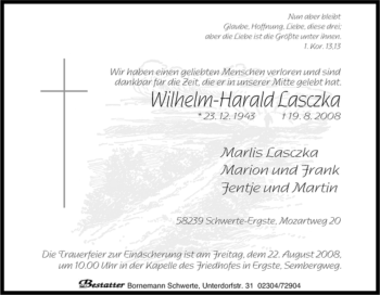 Traueranzeige von Wilhelm-Harald Lasczka von Tageszeitung