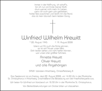 Traueranzeige von Winfried Wilhelm Krewitt von Tageszeitung