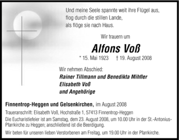 Traueranzeige von Alfons Voß von Tageszeitung
