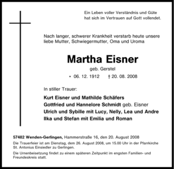 Traueranzeige von Martha Eisner von Tageszeitung
