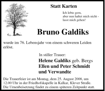 Traueranzeige von Bruno Galdiks von Tageszeitung