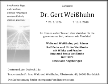 Traueranzeige von Gert Weißhuhn von Tageszeitung