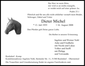 Traueranzeige von Dieter Michel von Tageszeitung