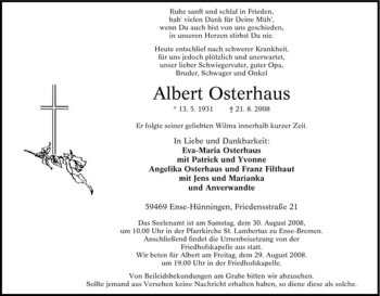 Traueranzeige von Albert Osterhaus von Tageszeitung