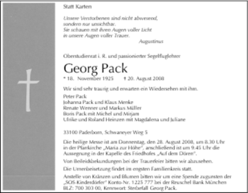 Traueranzeige von Georg Pack von Tageszeitung