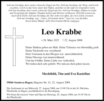 Traueranzeige von Leo Krabbe von Tageszeitung
