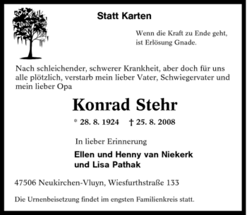 Traueranzeige von Konrad Stehr von Tageszeitung