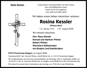 Traueranzeige von Rosina Kessler von Tageszeitung
