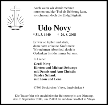 Traueranzeige von Udo Novy von Tageszeitung