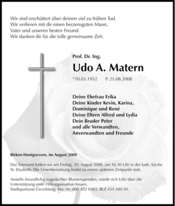Traueranzeige von Udo A. Matern von Tageszeitung