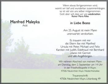 Traueranzeige von Manfred Maleyka von Tageszeitung