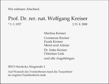 Traueranzeige von Wolfgang Kreiser von Tageszeitung