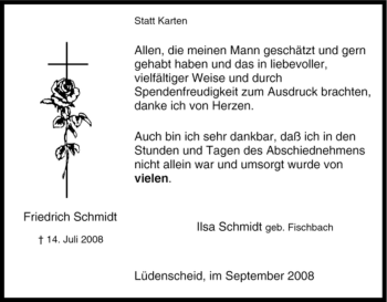 Traueranzeige von Friedrich Schmidt von Tageszeitung