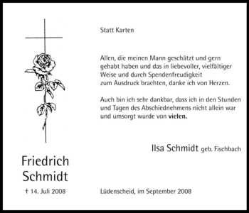 Traueranzeige von Friedrich Schmidt von Tageszeitung
