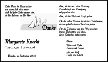 Traueranzeige von Margarete Knecht von Tageszeitung