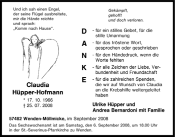 Traueranzeige von Claudia Hüpper-Hofmann von Tageszeitung