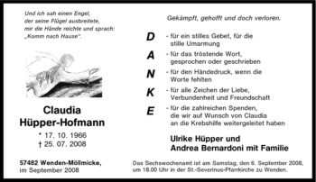 Traueranzeige von Claudia Hüpper-Hofmann von Tageszeitung