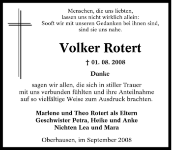Traueranzeige von Volker Rotert von Tageszeitung