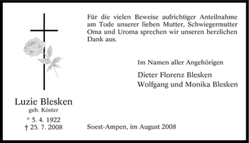 Traueranzeige von Luzie Blesken von Tageszeitung