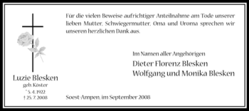 Traueranzeige von Luzie Blesken von Tageszeitung