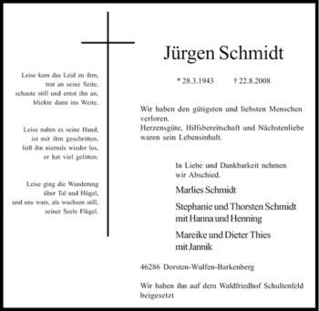 Traueranzeige von Jürgen Schmidt von Tageszeitung