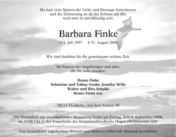 Traueranzeige von Barbara Finke von Tageszeitung