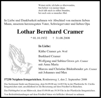 Traueranzeige von Lothar Bernhard Cramer von Tageszeitung