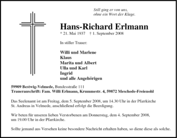 Traueranzeige von Hans-Richard Erlmann von Tageszeitung
