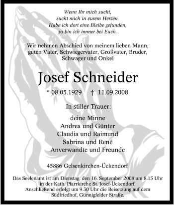 Traueranzeige von Josef Schneider von Tageszeitung