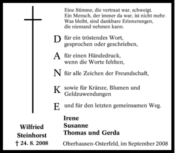 Traueranzeige von Wilfried Steinhorst von Tageszeitung