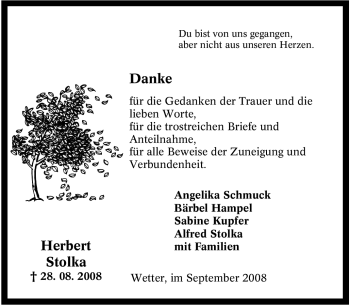 Traueranzeige von Herbert Stolka von Tageszeitung