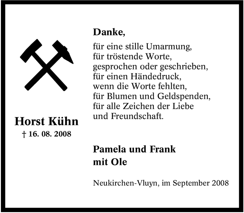  Traueranzeige für Horst Kühn vom 17.09.2008 aus Tageszeitung
