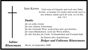 Traueranzeige von Sabine Bönnemann von Tageszeitung