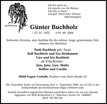 Traueranzeige von Günter Buchholz von Tageszeitung