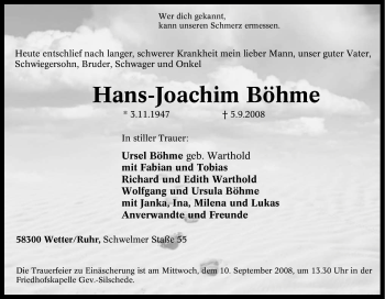 Traueranzeige von Hans-Joachim Böhme von Tageszeitung