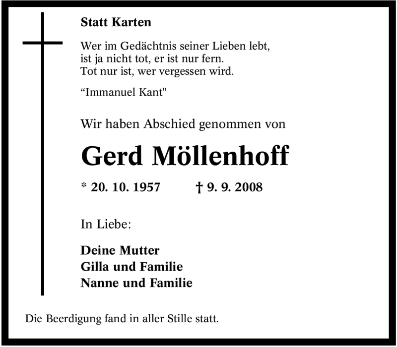  Traueranzeige für Gerd Möllenhoff vom 20.09.2008 aus Tageszeitung