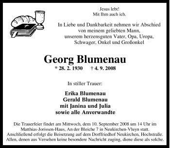Traueranzeige von Georg Blumenau von Tageszeitung