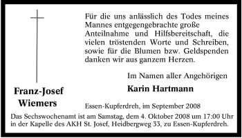 Traueranzeige von Franz-Josef Wiemers von Tageszeitung
