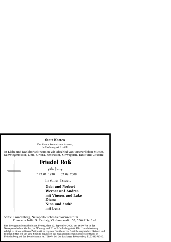 Traueranzeige von Friedel Roß von Tageszeitung