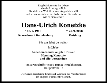 Traueranzeige von Hans-Ulrich Konetzke von Tageszeitung