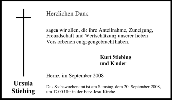 Traueranzeige von Ursula Stiebing von Tageszeitung