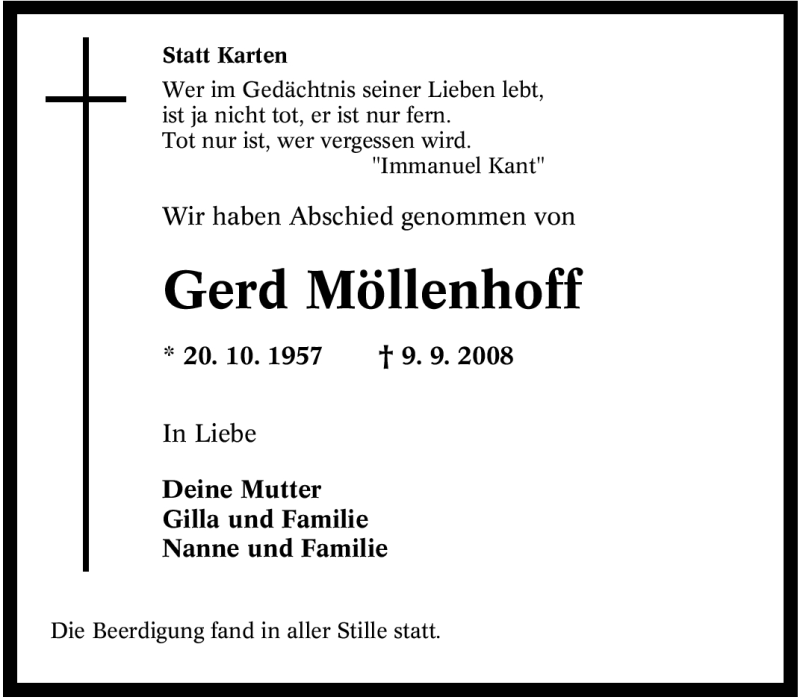  Traueranzeige für Gerd Möllenhoff vom 20.09.2008 aus Tageszeitung