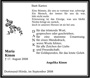 Traueranzeige von Maria Kimm von Tageszeitung